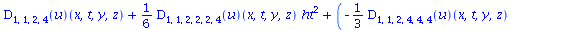 `+`((D[1, 1, 2, 4](u))(x, t, y, z), `*`(`/`(1, 6), `*`((D[1, 1, 2, 2, 2, 4](u))(x, t, y, z), `*`(`^`(ht, 2)))), `*`(`+`(`-`(`*`(`/`(1, 3), `*`((D[1, 1, 2, 4, 4, 4](u))(x, t, y, z)))), `-`(`*`(`/`(1, 1...